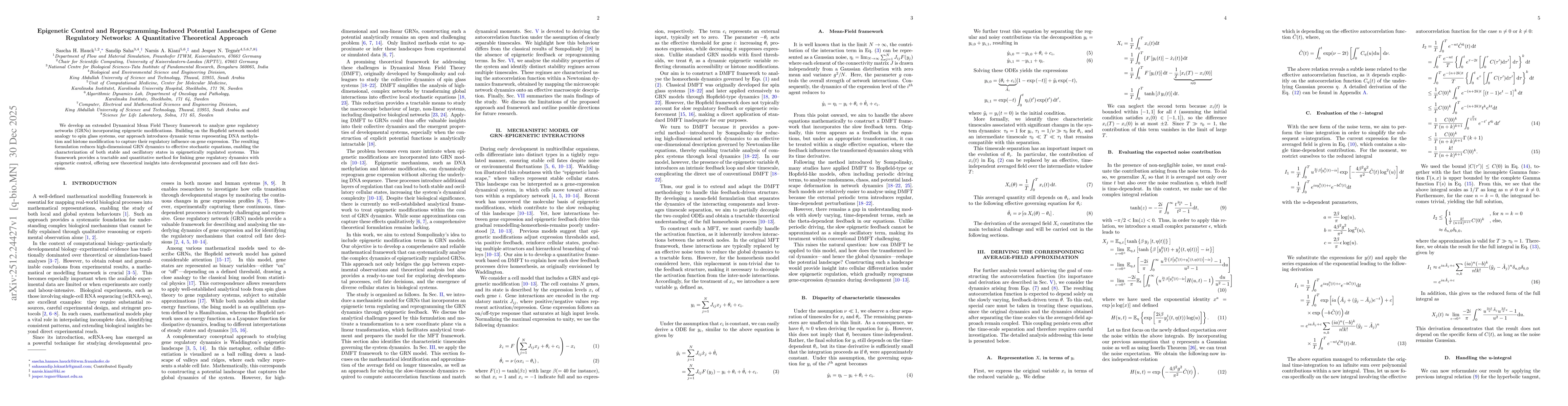 Thumbnail for Epigenetic Control and Reprogramming-Induced Potential Landscapes of Gene Regulatory Networks: A Quantitative Theoretical Approach