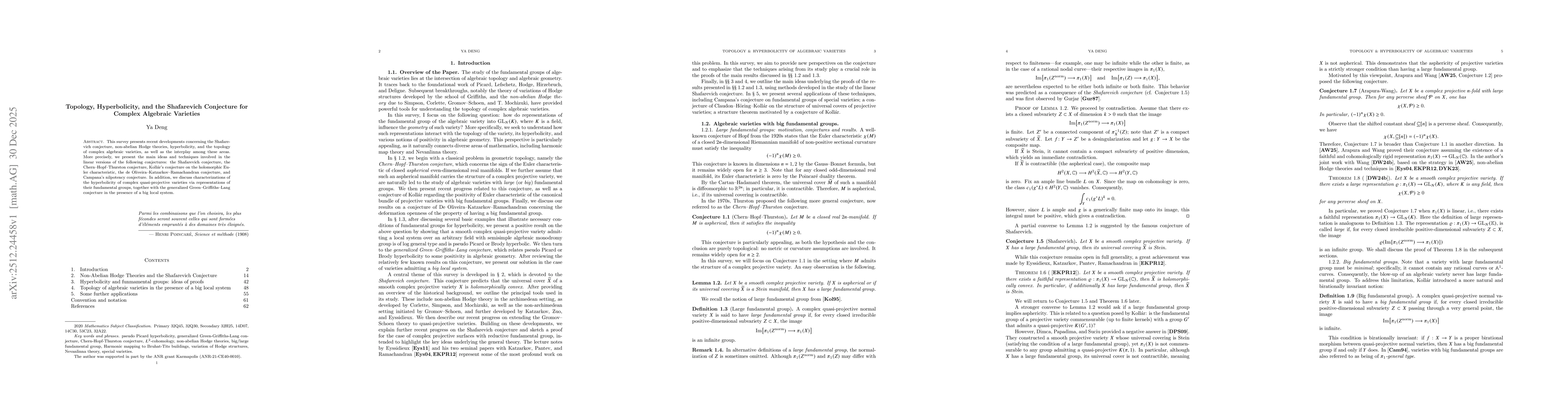 Thumbnail for Topology, Hyperbolicity, and the Shafarevich Conjecture for Complex Algebraic Varieties