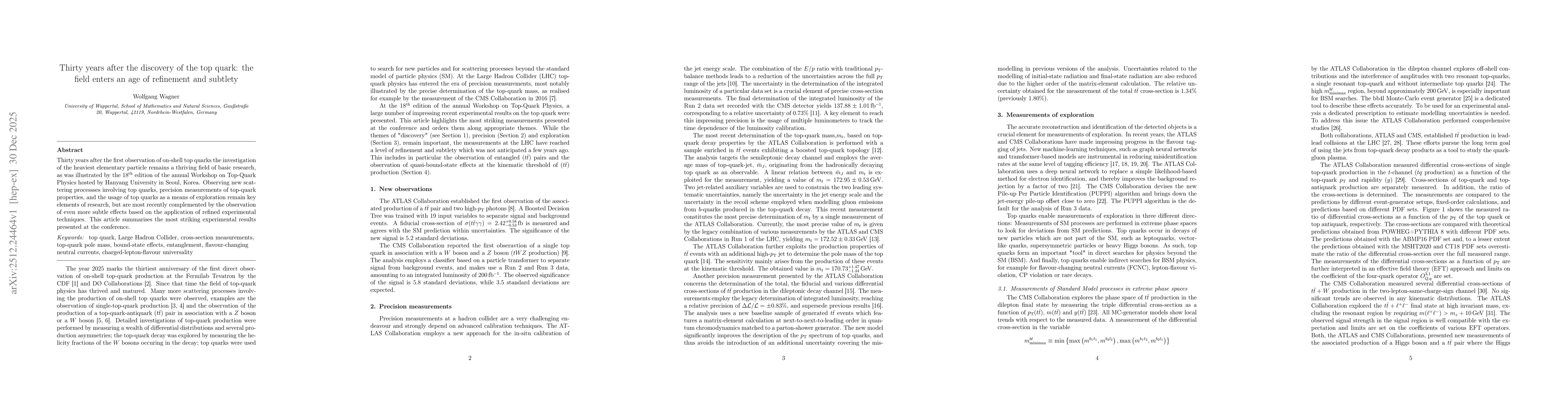 Thumbnail for Thirty years after the discovery of the top quark: the field enters an age of refinement and subtlety