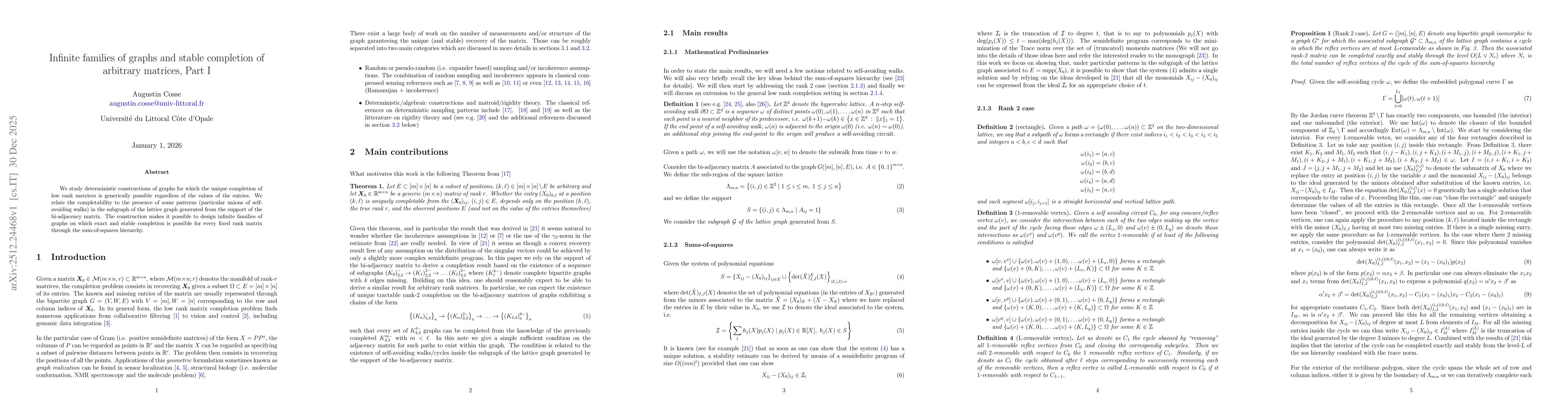 Thumbnail for Infinite families of graphs and stable completion of arbitrary matrices, Part I