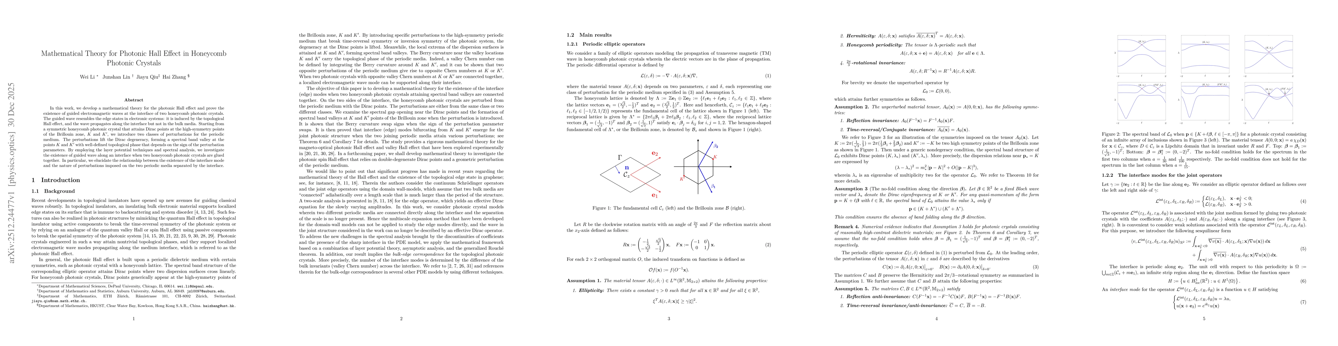 Thumbnail for Mathematical Theory for Photonic Hall Effect in Honeycomb Photonic Crystals