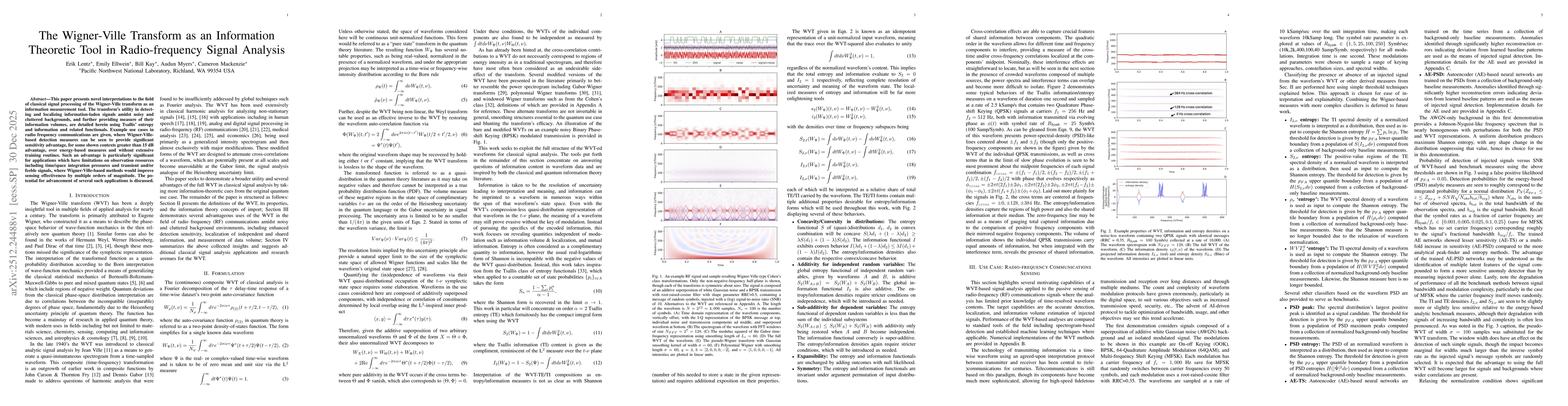 Thumbnail for The Wigner-Ville Transform as an Information Theoretic Tool in Radio-frequency Signal Analysis