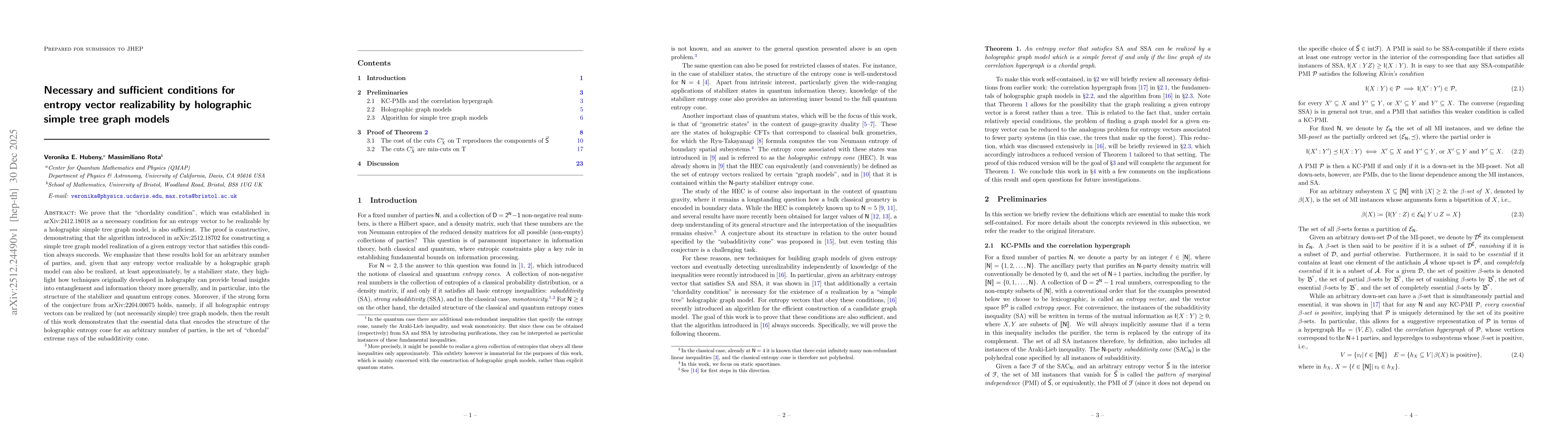 Thumbnail for Necessary and sufficient conditions for entropy vector realizability by holographic simple tree graph models