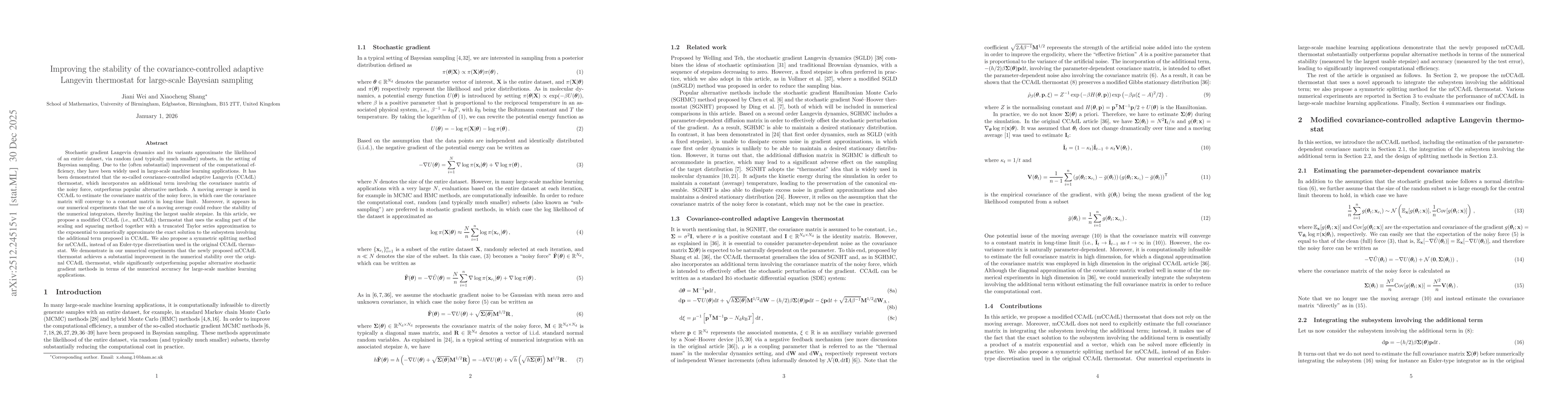 Thumbnail for Improving the stability of the covariance-controlled adaptive Langevin thermostat for large-scale Bayesian sampling