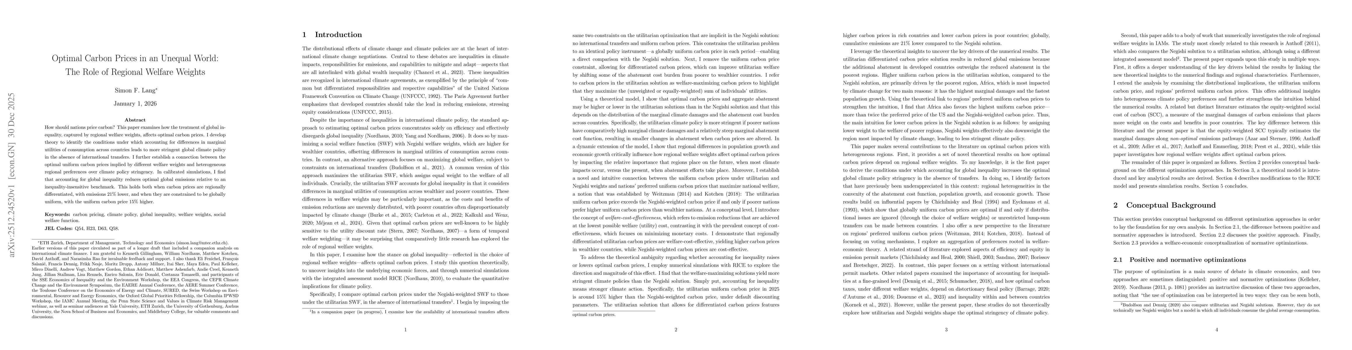 Thumbnail for Optimal Carbon Prices in an Unequal World: The Role of Regional Welfare Weights