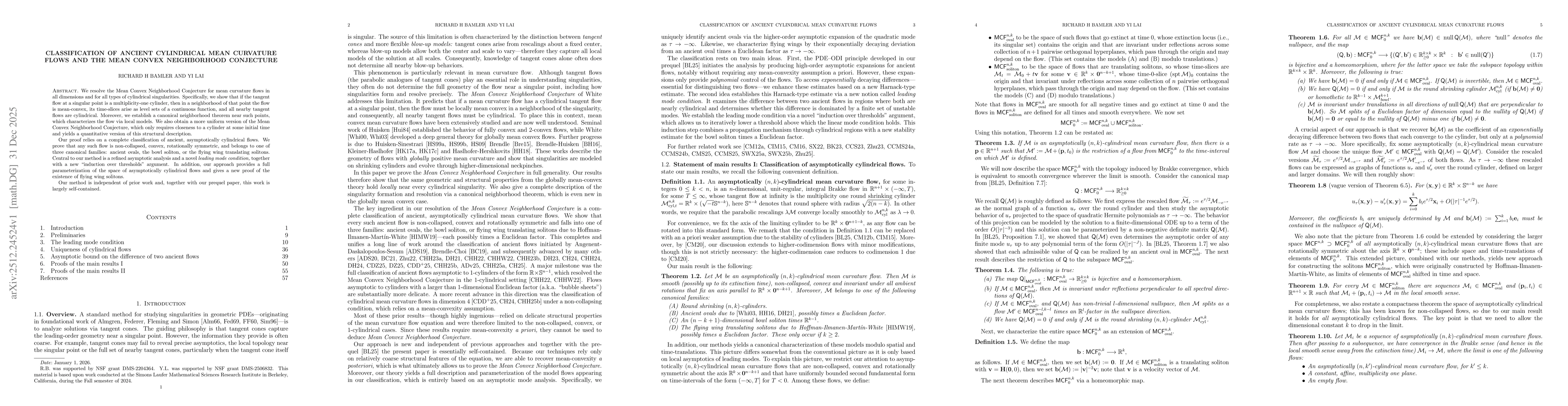 Thumbnail for Classification of ancient cylindrical mean curvature flows and the Mean Convex Neighborhood Conjecture