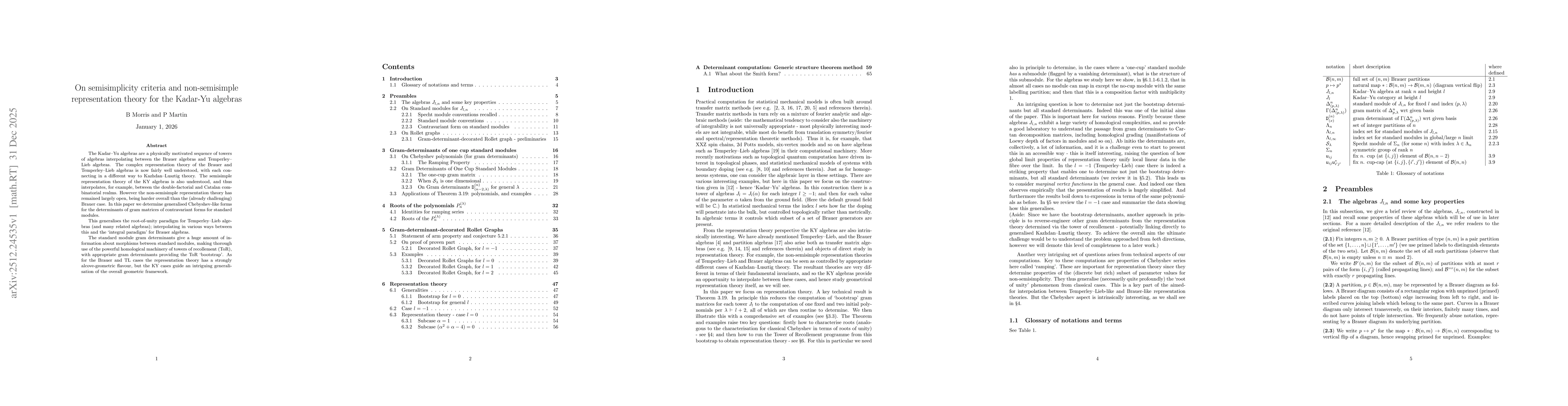 Thumbnail for On semisimplicity criteria and non-semisimple representation theory for the Kadar-Yu algebras