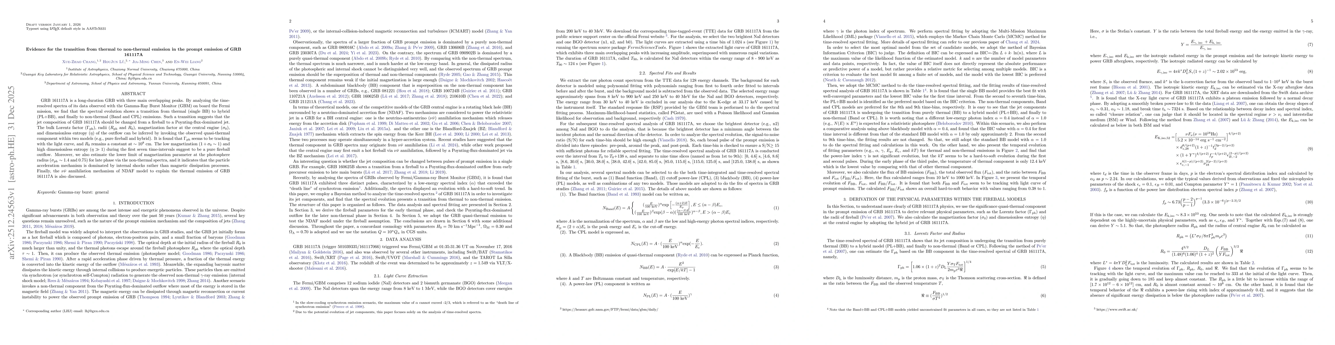 Thumbnail for Evidence for the transition from thermal to non-thermal emission in the prompt emission of GRB 161117A