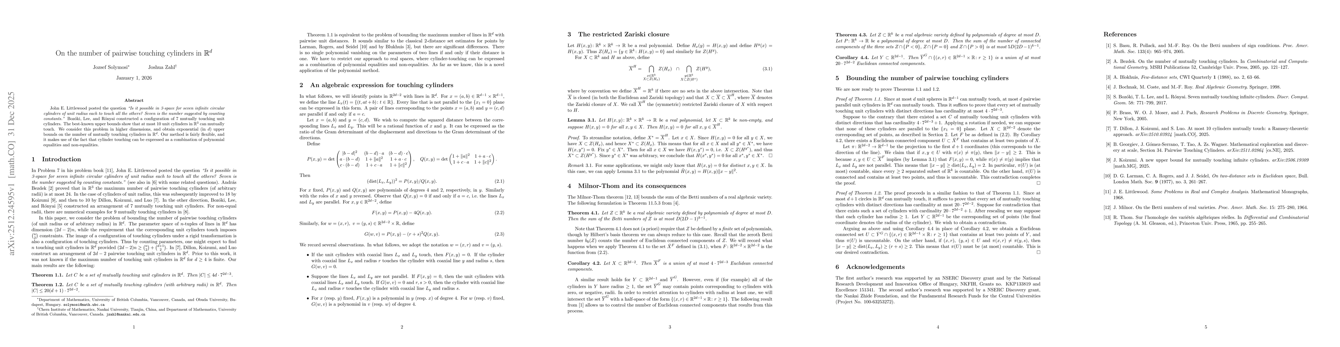 Thumbnail for On the number of pairwise touching cylinders in $\mathbb{R}^d$
