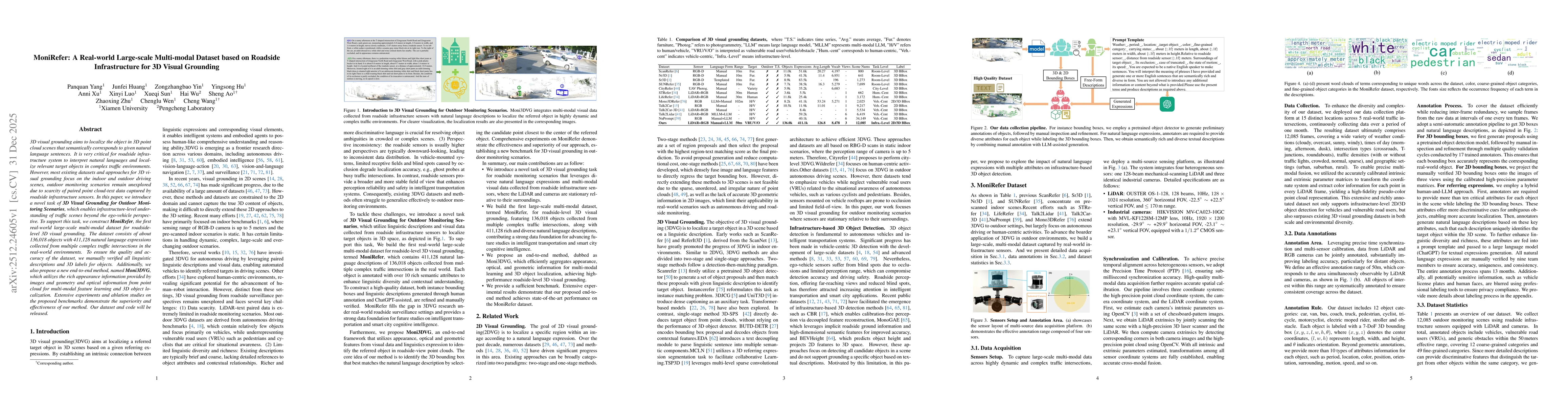 Thumbnail for MoniRefer: A Real-world Large-scale Multi-modal Dataset based on Roadside Infrastructure for 3D Visual Grounding
