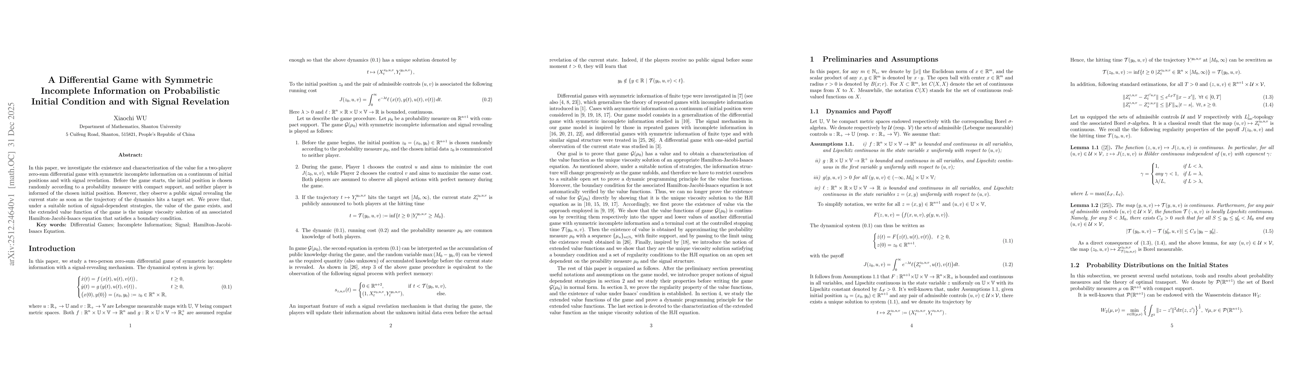 Thumbnail for A Differential Game with Symmetric Incomplete Information on Probabilistic Initial Condition and with Signal Revelation