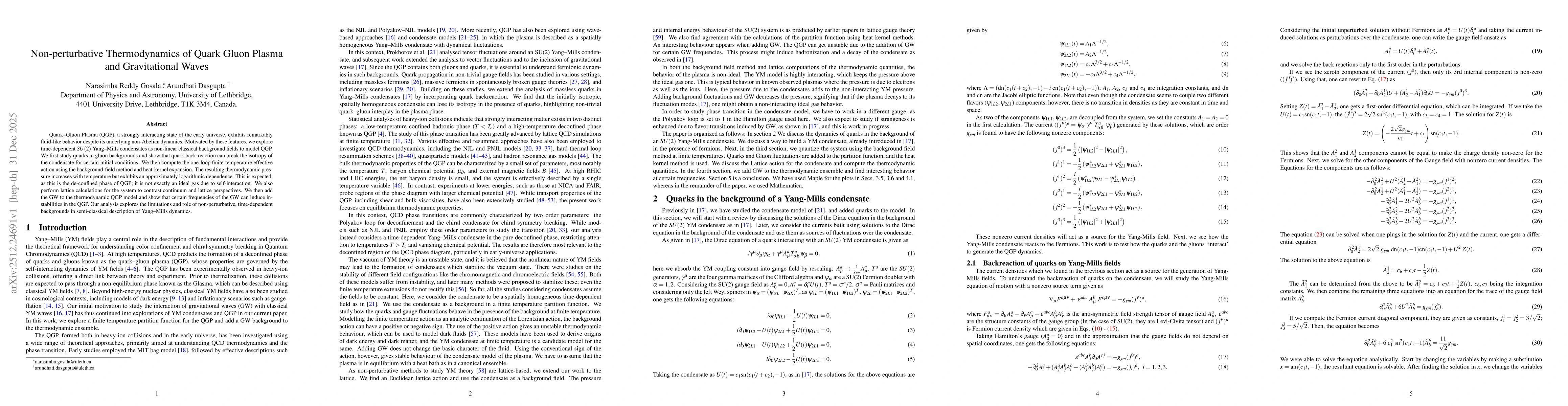Thumbnail for Non-perturbative Thermodynamics of Quark Gluon Plasma and Gravitational Waves
