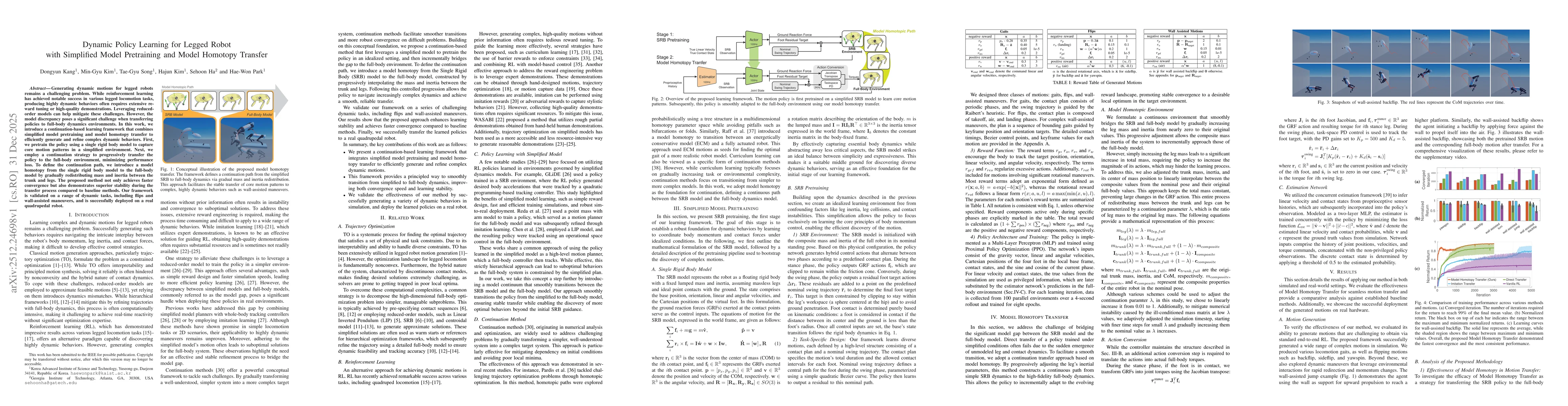 Thumbnail for Dynamic Policy Learning for Legged Robot with Simplified Model Pretraining and Model Homotopy Transfer
