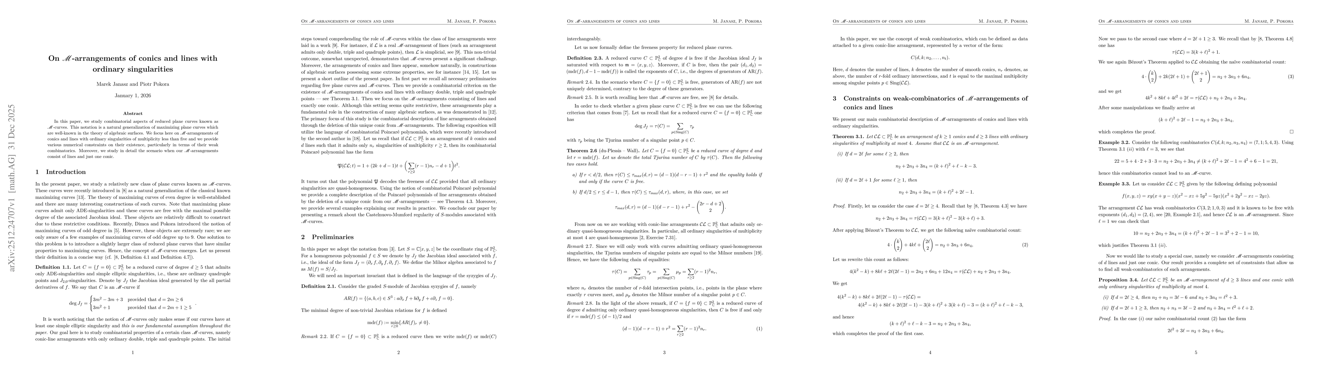 Thumbnail for On $\mathscr{M}$-arrangements of conics and lines with ordinary singularities