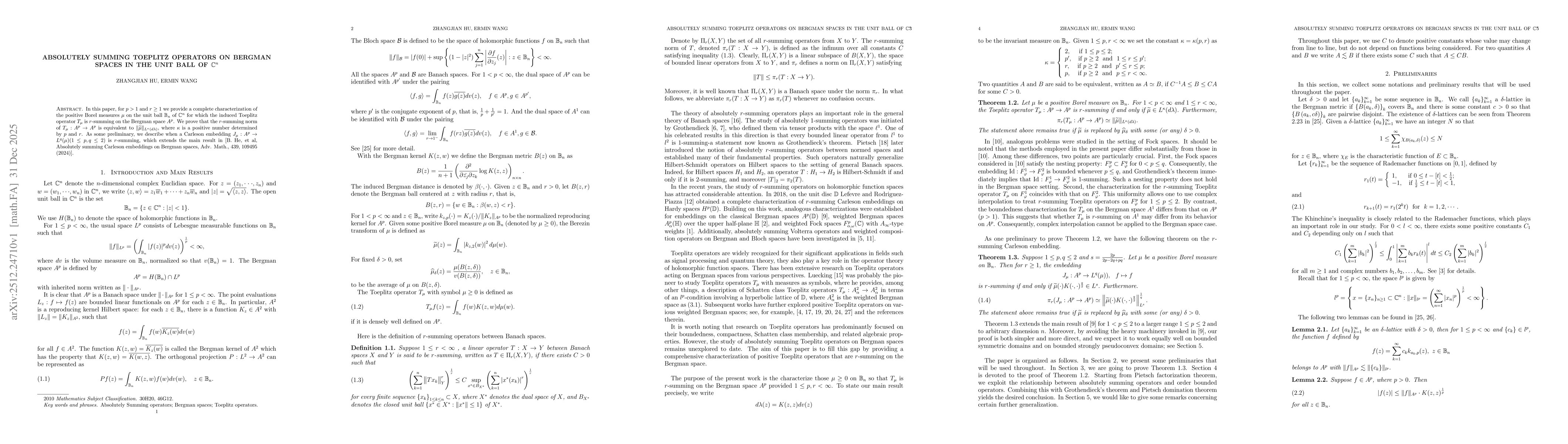 Thumbnail for Absolutely Summing Toeplitz operators on Bergman spaces in the unit ball of $\mathbb{C}^n$