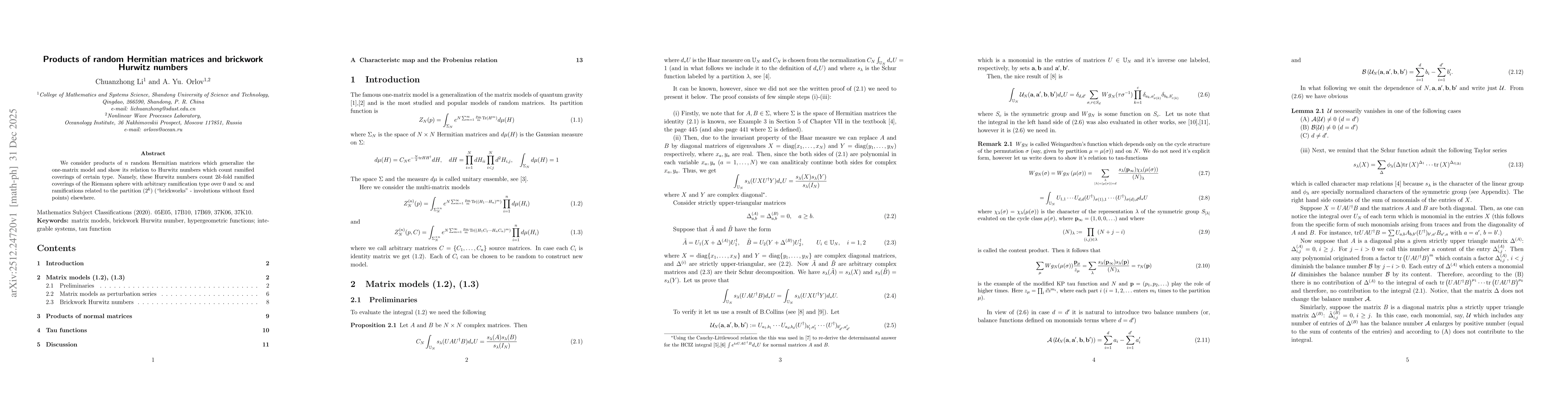 Thumbnail for Products of random Hermitian matrices and brickwork Hurwitz numbers. Products of normal matrices