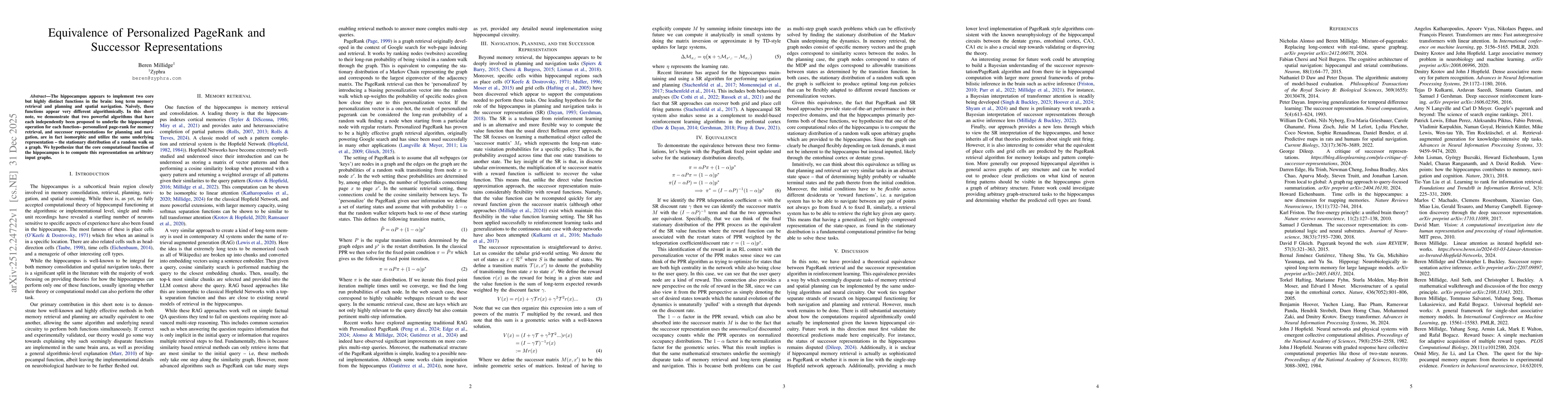 Thumbnail for Equivalence of Personalized PageRank and Successor Representations