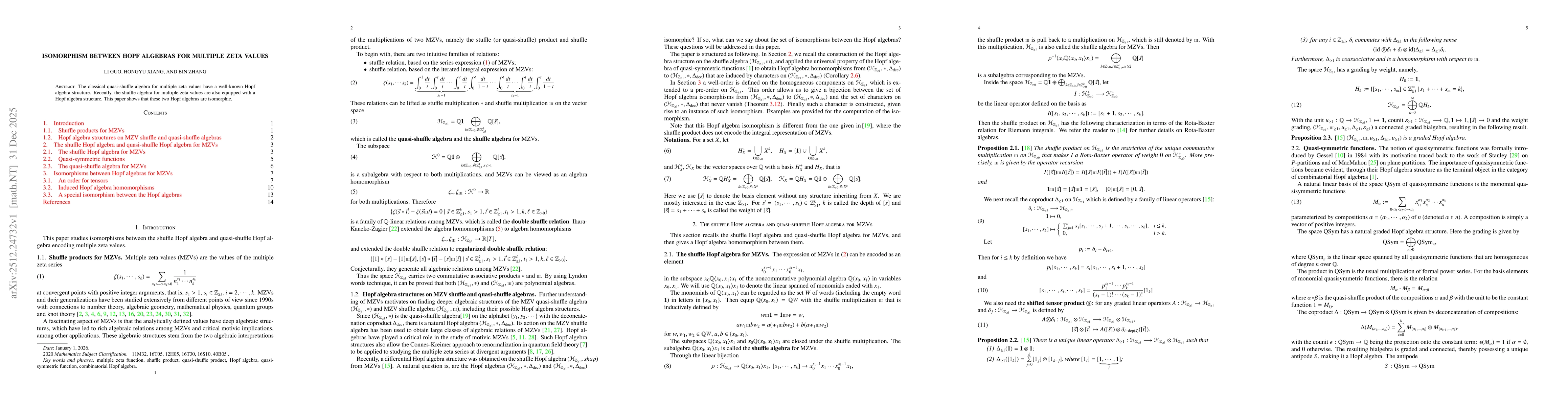 Thumbnail for Isomorphism between Hopf algebras for multiple zeta values