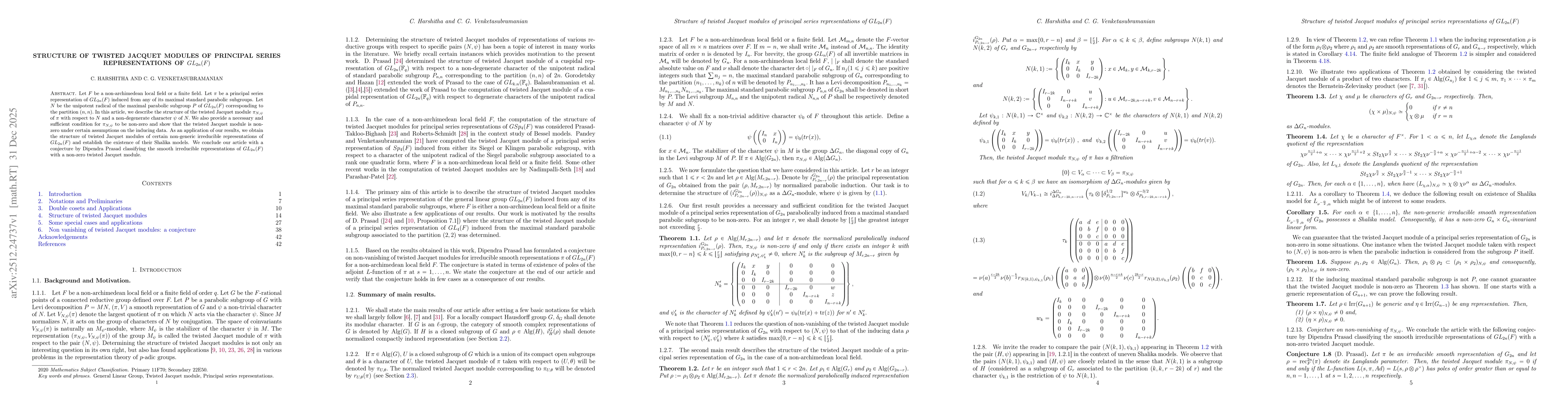 Thumbnail for Structure of twisted Jacquet modules of principal series representations of $GL_{2n}(F)$