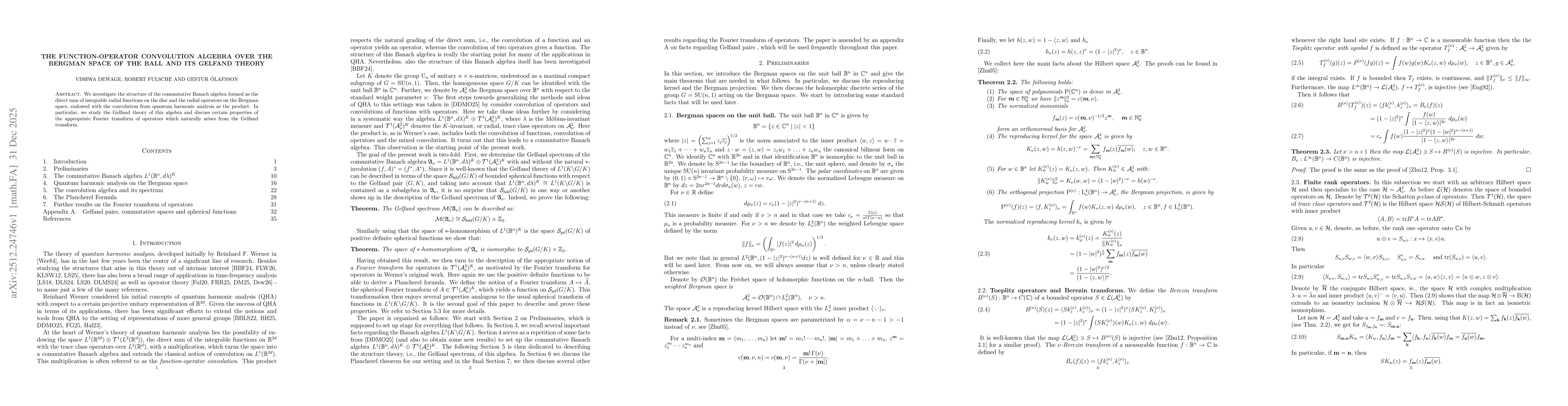 Thumbnail for The function-operator convolution algebra over the Bergman space of the ball and its Gelfand theory