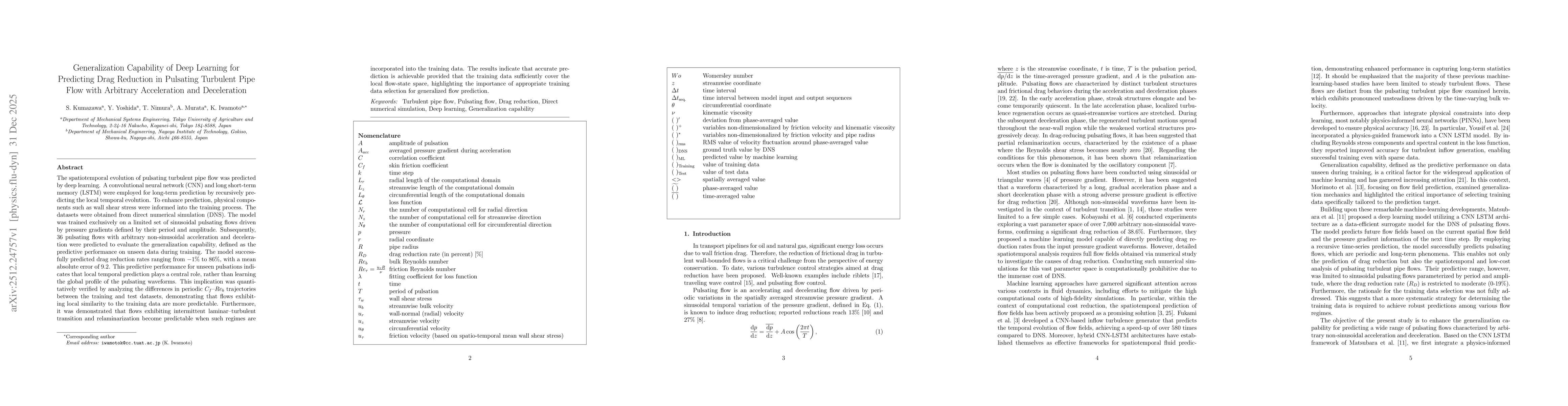 Thumbnail for Generalization Capability of Deep Learning for Predicting Drag Reduction in Pulsating Turbulent Pipe Flow with Arbitrary Acceleration and Deceleration