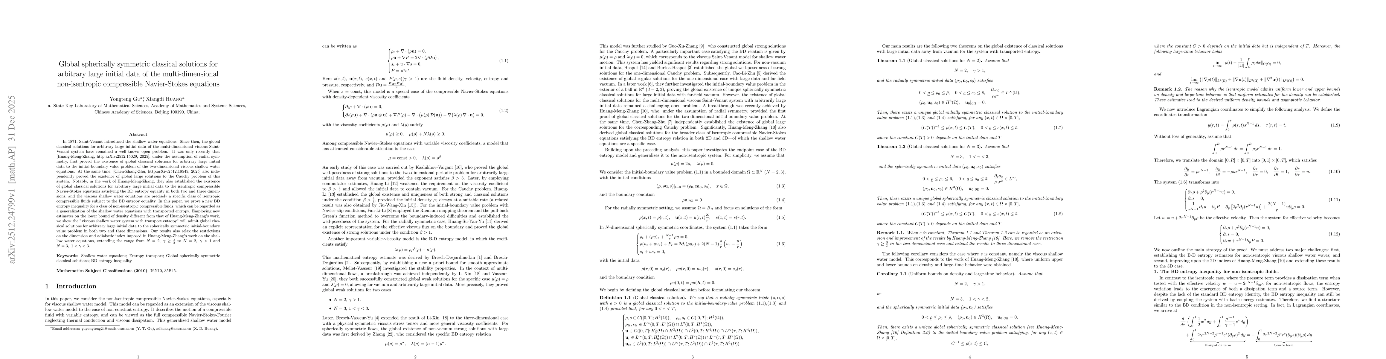 Thumbnail for Global spherically symmetric classical solutions for arbitrary large initial data of the multi-dimensional non-isentropic compressible Navier-Stokes equations