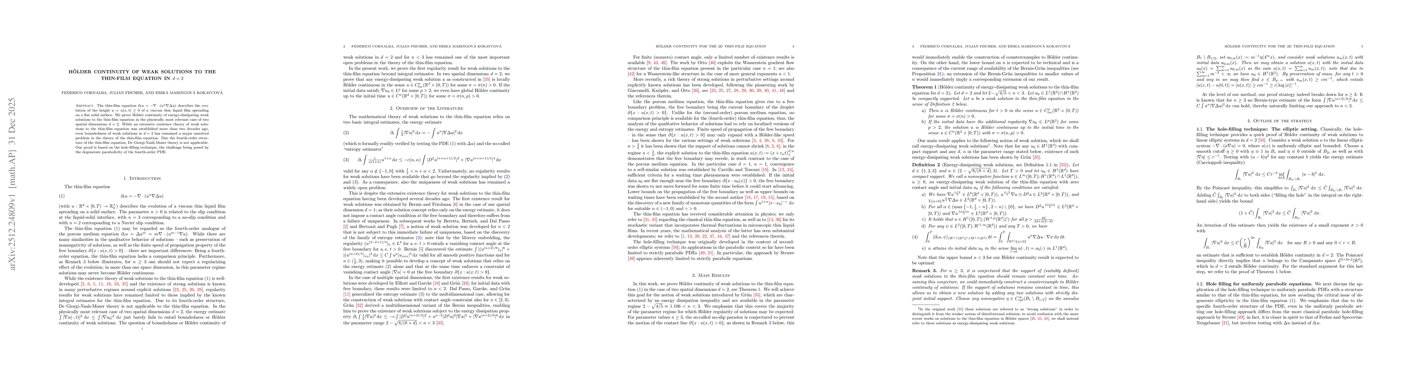 Thumbnail for Hölder continuity of weak solutions to the thin-film equation in $d=2$