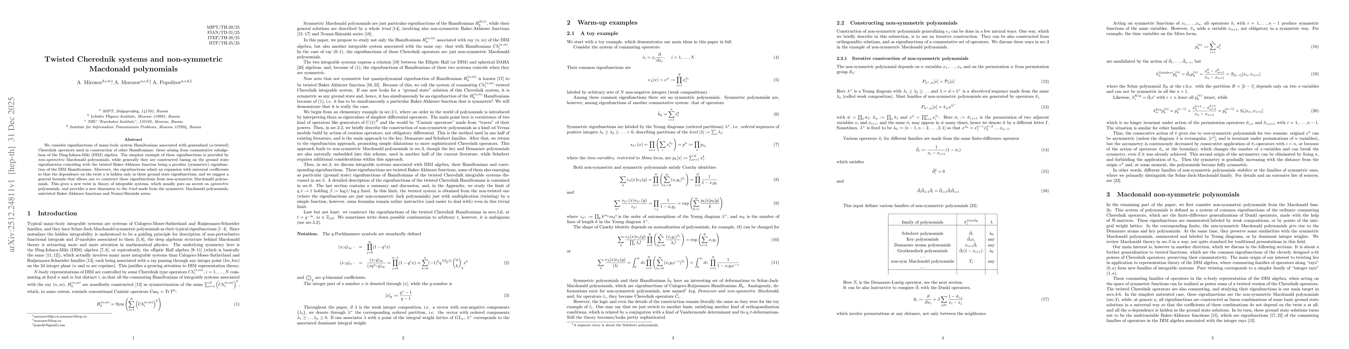 Thumbnail for Twisted Cherednik systems and non-symmetric Macdonald polynomials