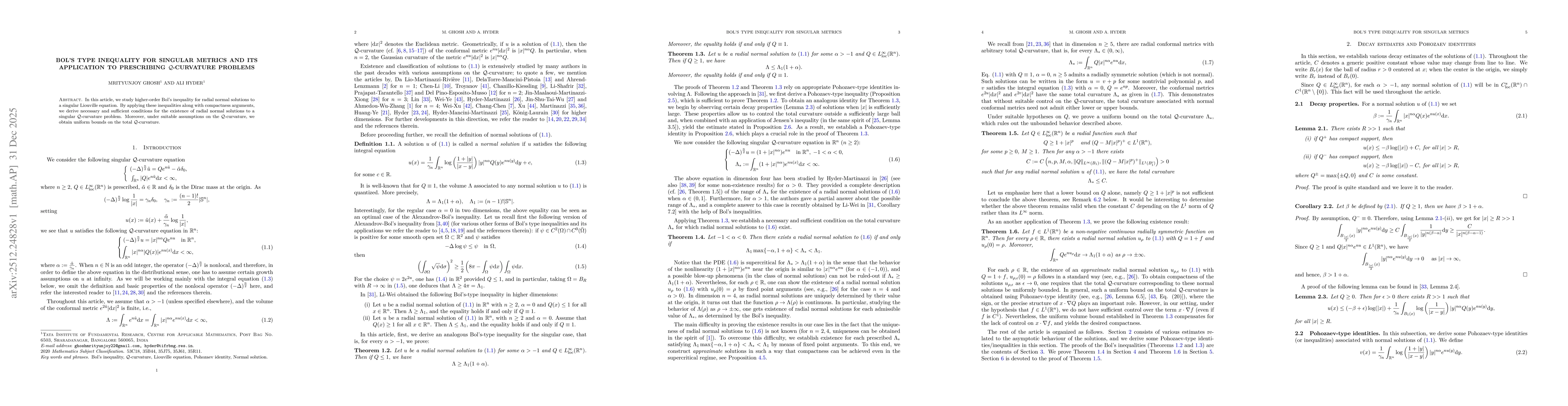 Thumbnail for Bol's type inequality for singular metrics and its application to prescribing $Q$-curvature problems