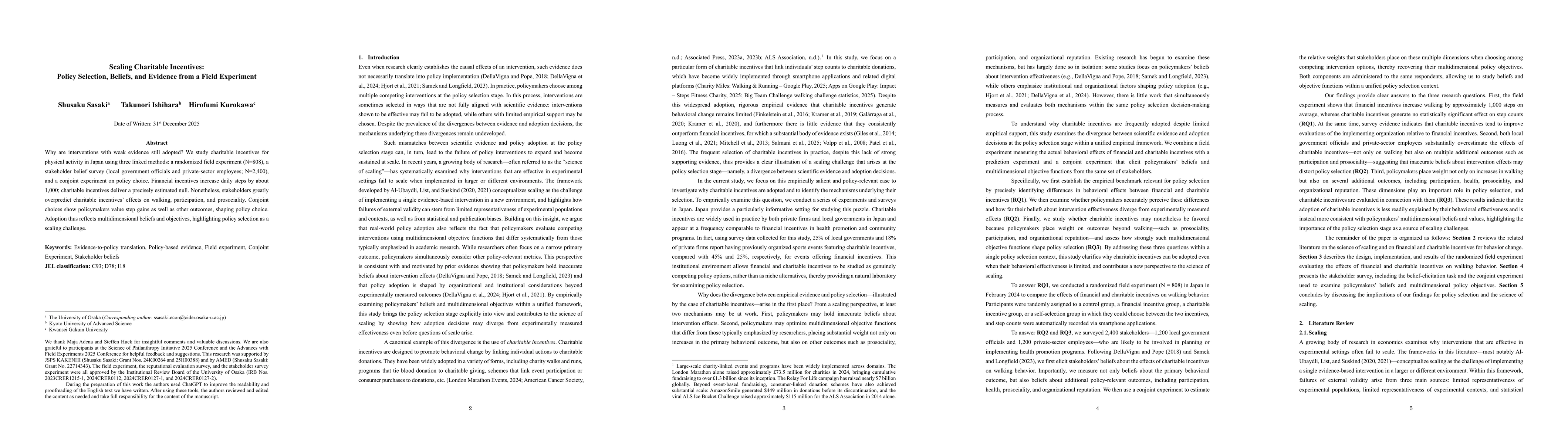Thumbnail for Scaling Charitable Incentives: Policy Selection, Beliefs, and Evidence from a Field Experiment