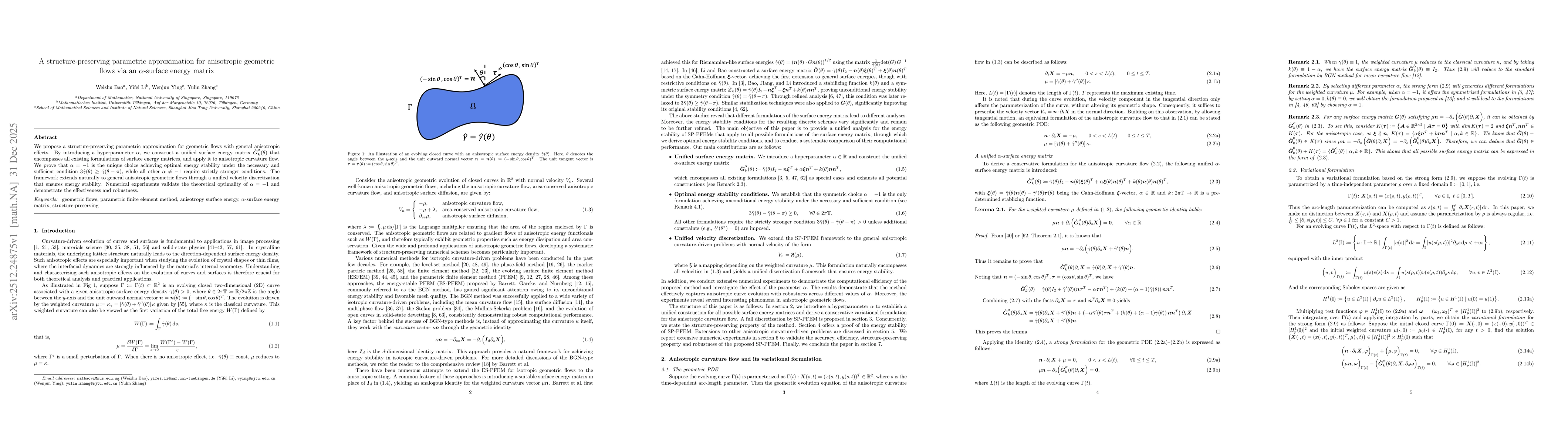 Thumbnail for A structure-preserving parametric approximation for anisotropic geometric flows via an $α$-surface energy matrix