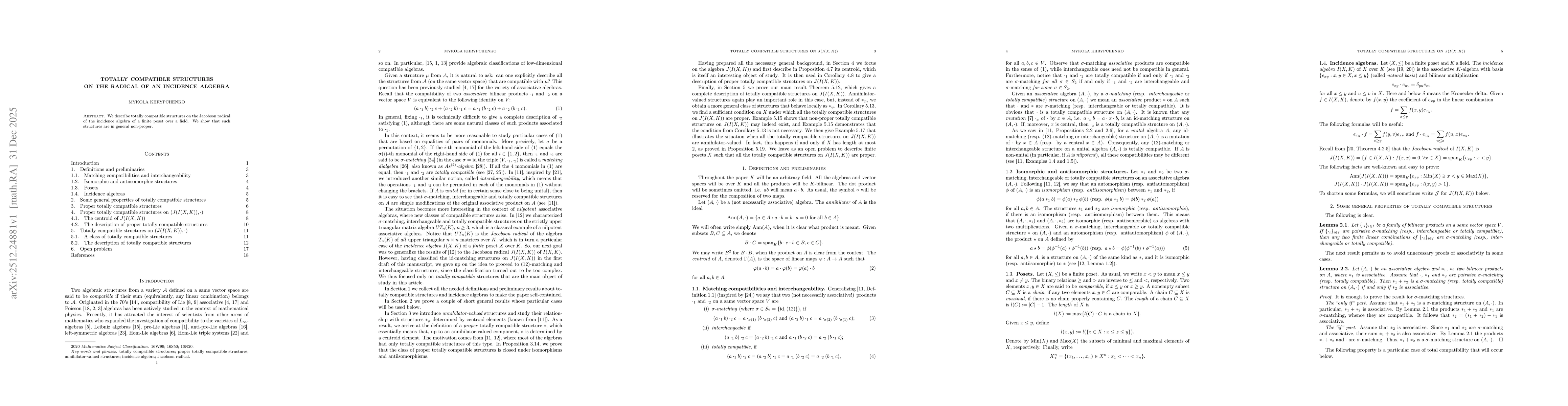 Thumbnail for Totally compatible structures on the radical of an incidence algebra