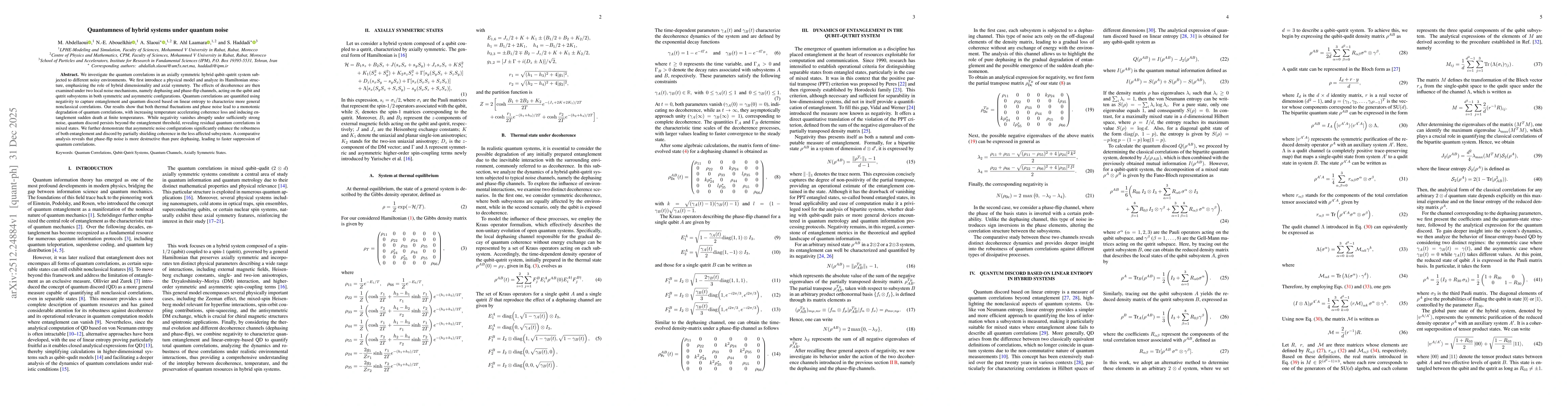 Thumbnail for Quantumness of hybrid systems under quantum noise