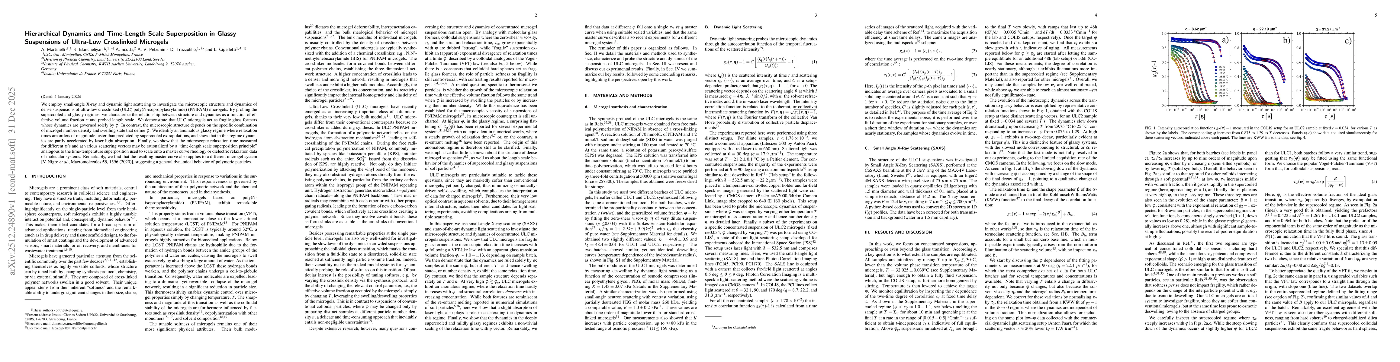 Thumbnail for Hierarchical Dynamics and Time-Length Scale Superposition in Glassy Suspensions of Ultra-Low Crosslinked Microgels