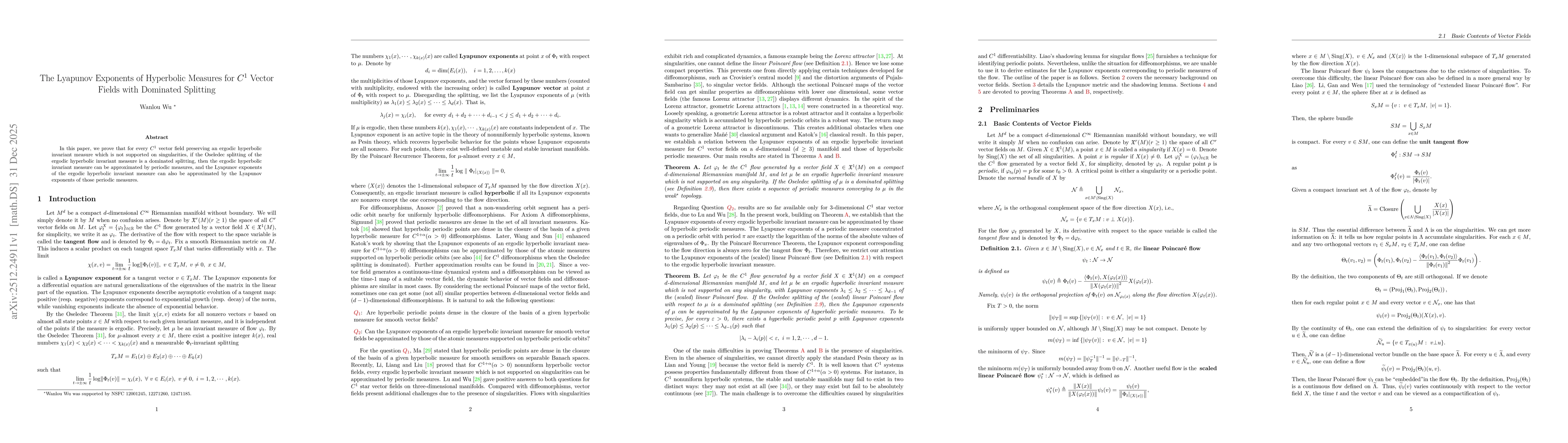 Thumbnail for The Lyapunov Exponents of Hyperbolic Measures for $C^1$ Vector Fields with Dominated Splitting