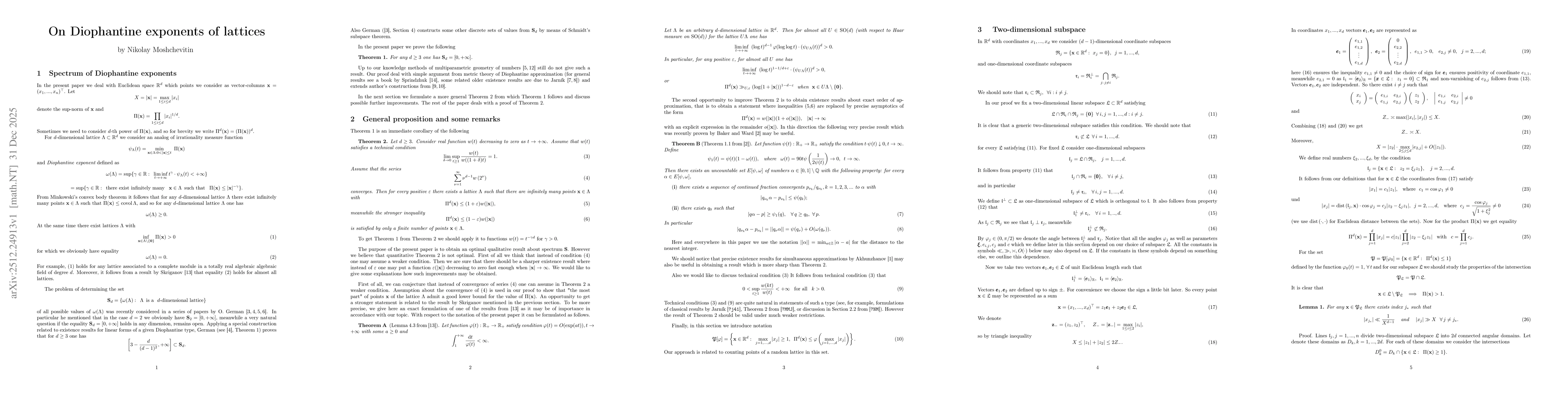 Thumbnail for On Diophantine exponents of lattices