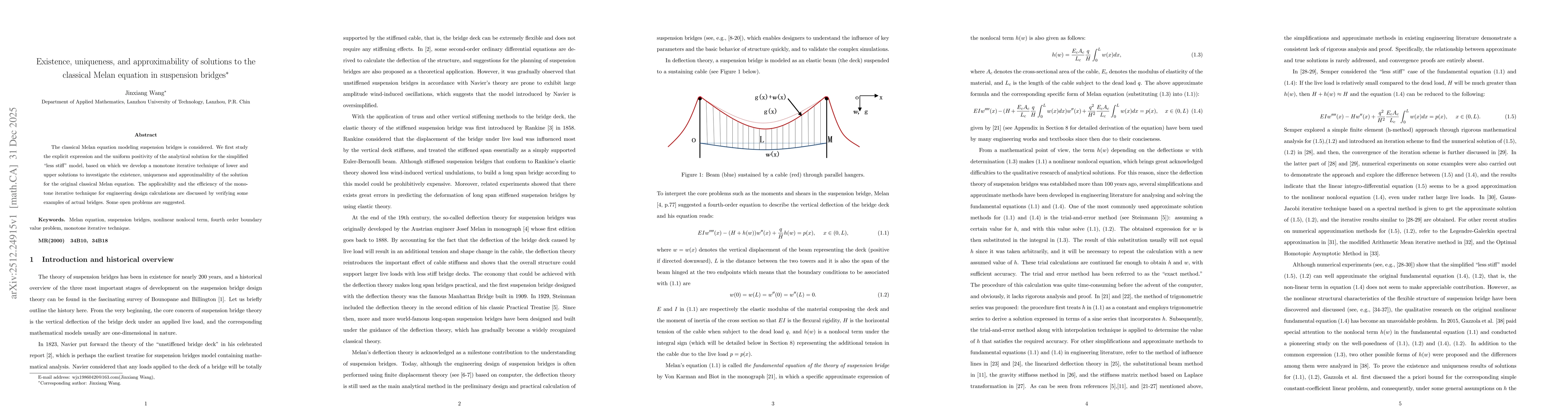 Thumbnail for Existence, uniqueness, and approximability of solutions to the classical Melan equation in suspension bridges