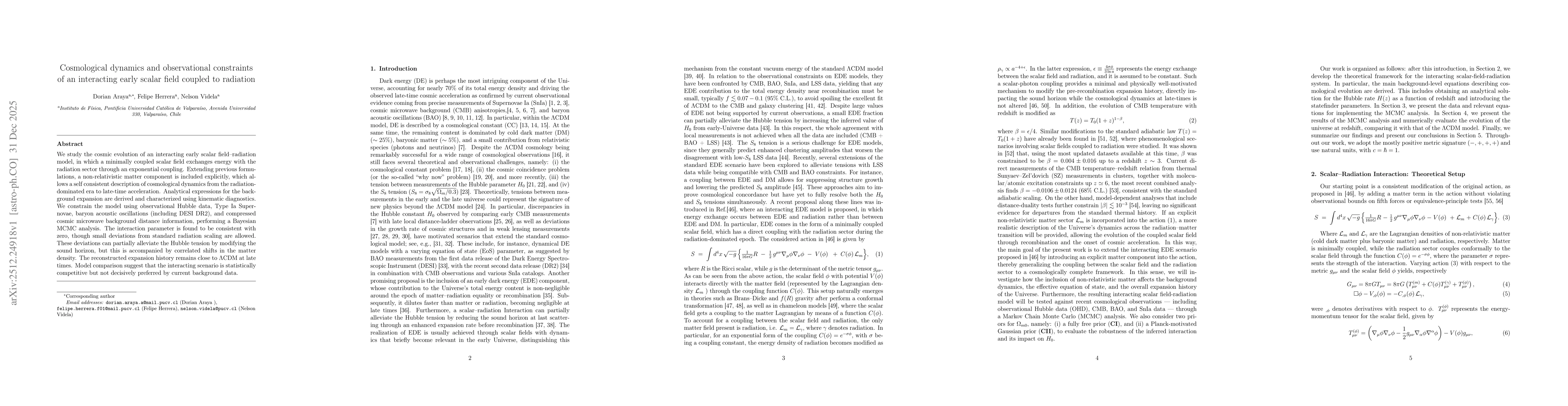 Thumbnail for Cosmological dynamics and observational constraints of an interacting early scalar field coupled to radiation