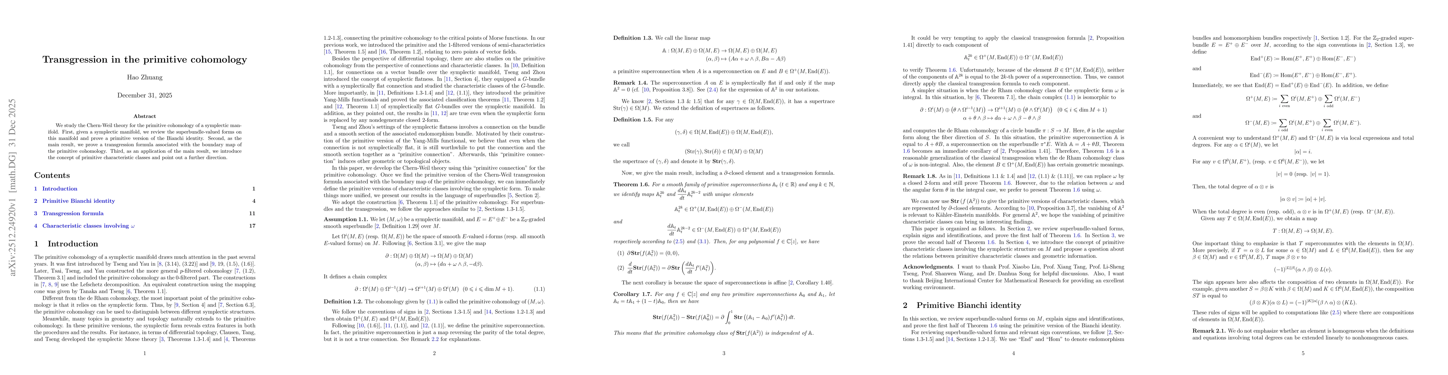 Thumbnail for Transgression in the primitive cohomology