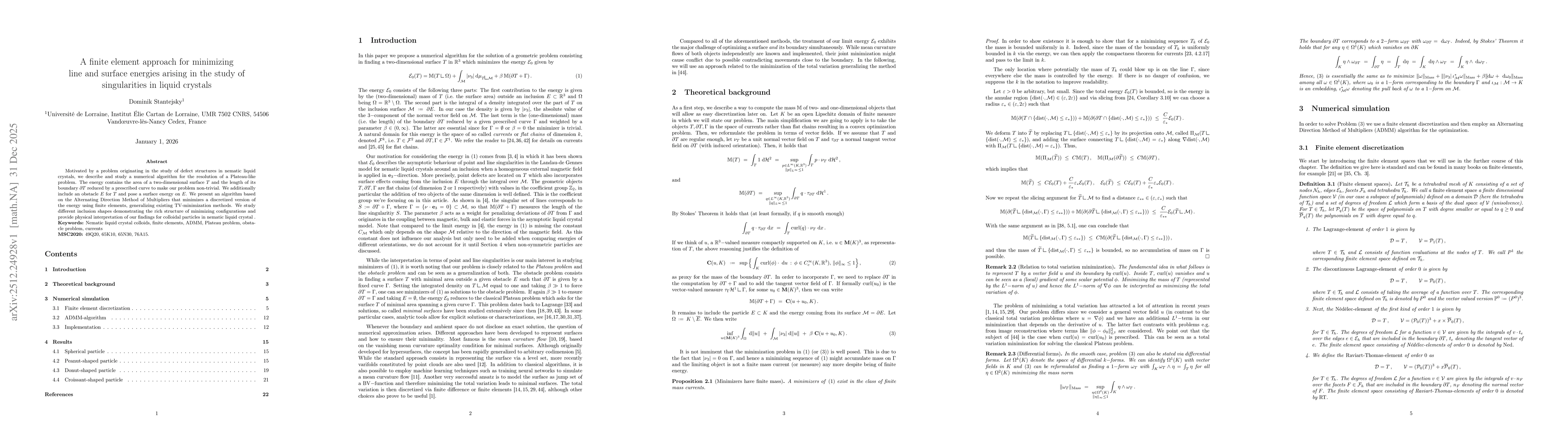 Thumbnail for A finite element approach for minimizing line and surface energies arising in the study of singularities in liquid crystals