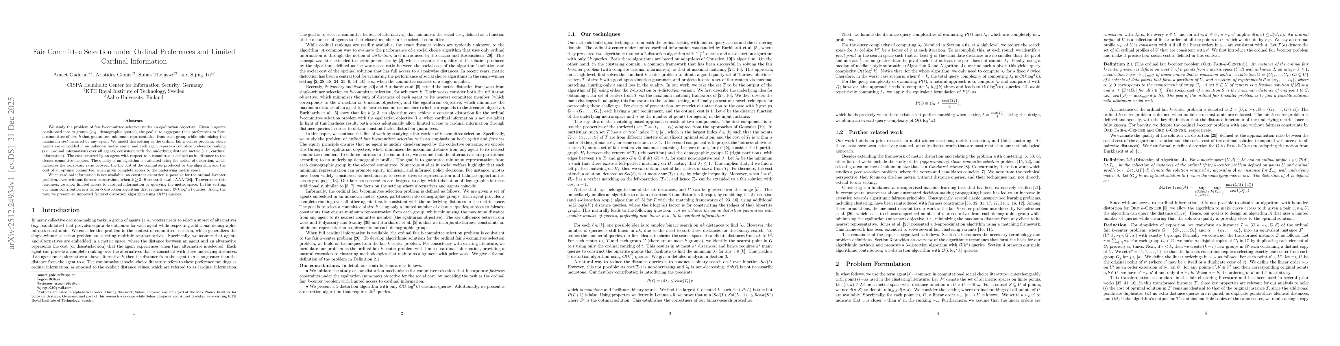 Thumbnail for Fair Committee Selection under Ordinal Preferences and Limited Cardinal Information