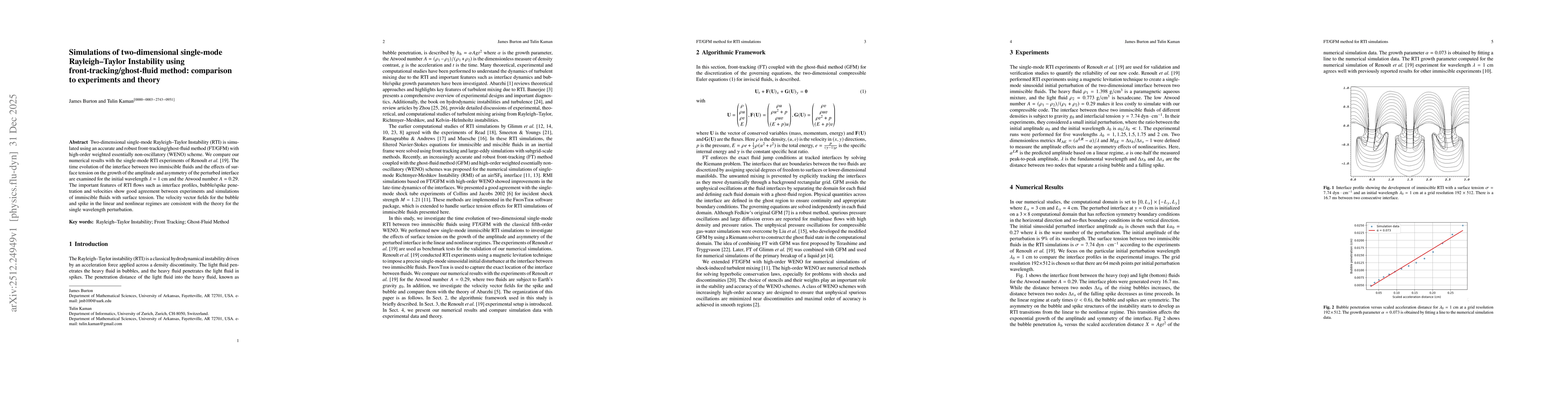 Thumbnail for Simulations of two-dimensional single-mode Rayleigh-Taylor Instability using front-tracking/ghost-fluid method: comparison to experiments and theory