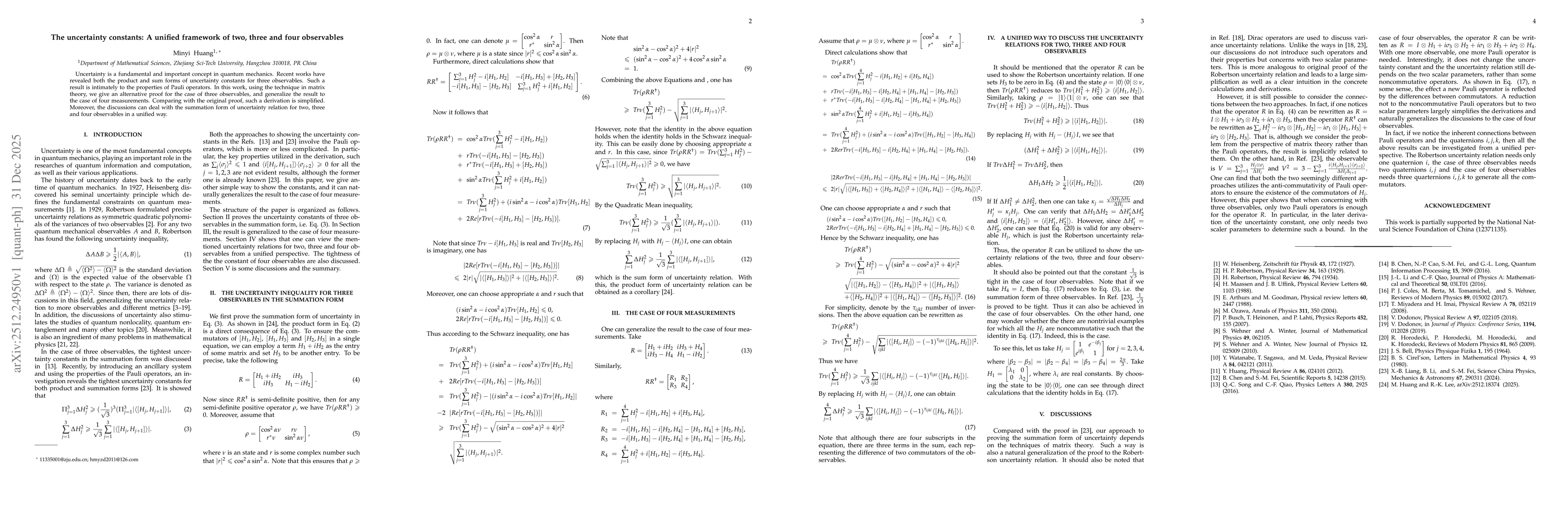 Thumbnail for The uncertainty constants: A unified framework of two, three and four observables