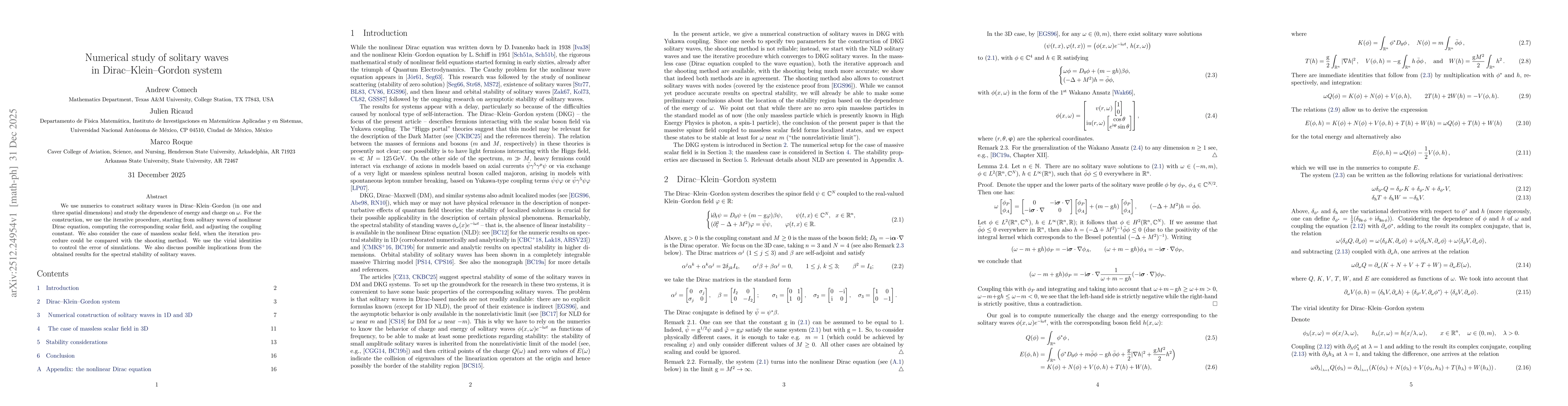 Thumbnail for Numerical study of solitary waves in Dirac--Klein--Gordon system
