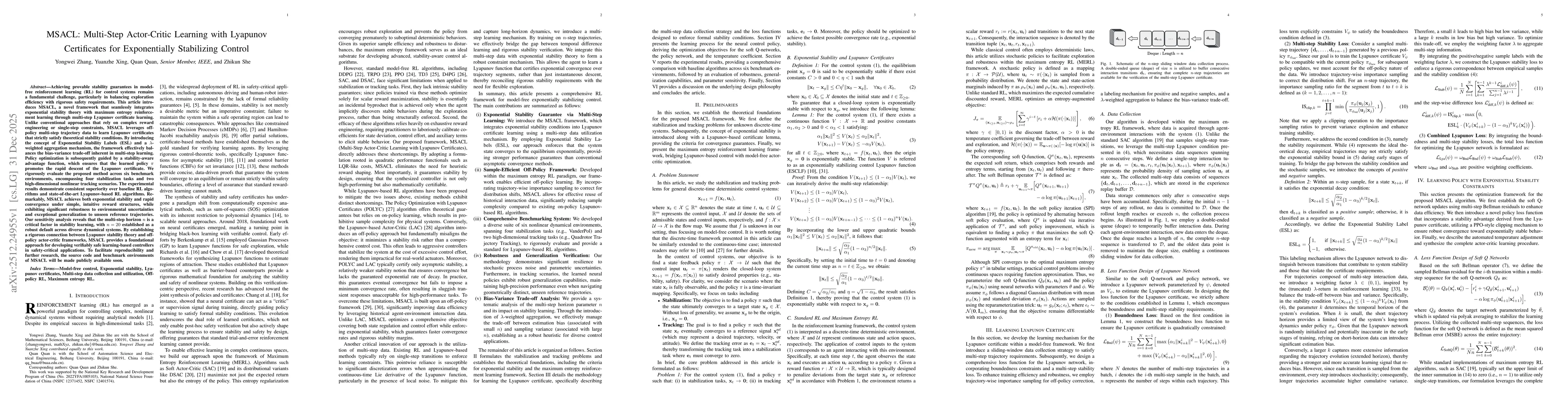 Thumbnail for MSACL: Multi-Step Actor-Critic Learning with Lyapunov Certificates for Exponentially Stabilizing Control