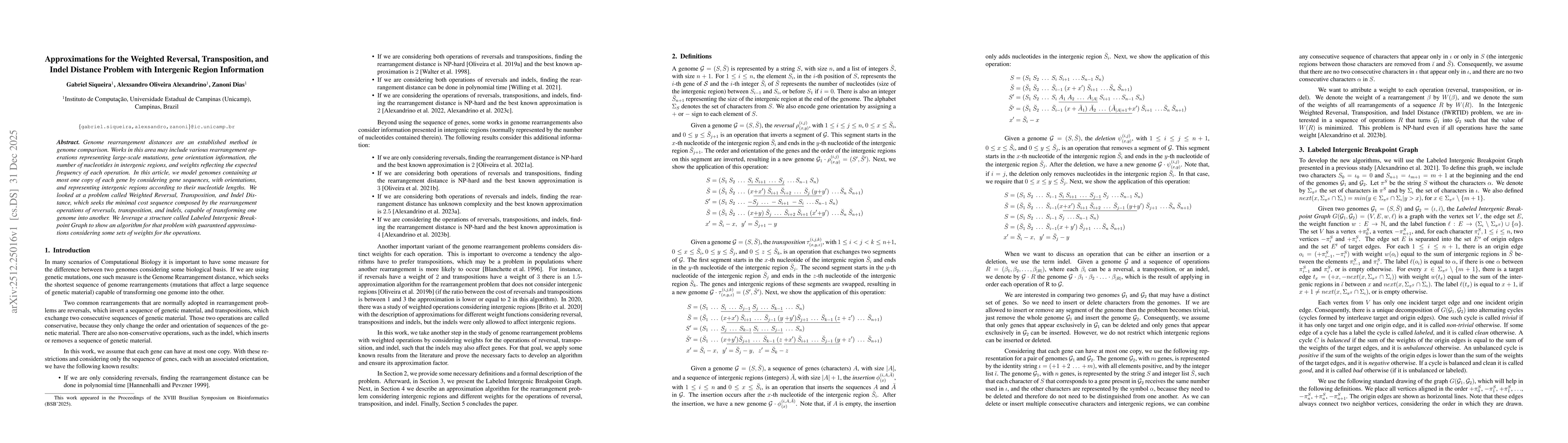 Thumbnail for Approximations for the Weighted Reversal, Transposition, and Indel Distance Problem with Intergenic Region Information