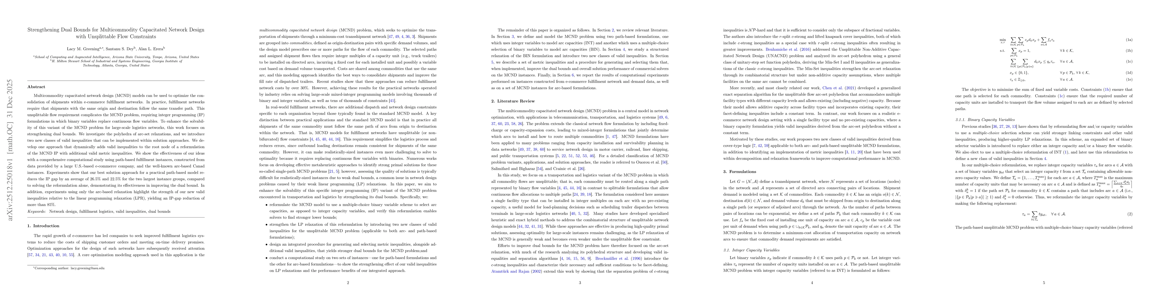 Thumbnail for Strengthening Dual Bounds for Multicommodity Capacitated Network Design with Unsplittable Flow Constraints