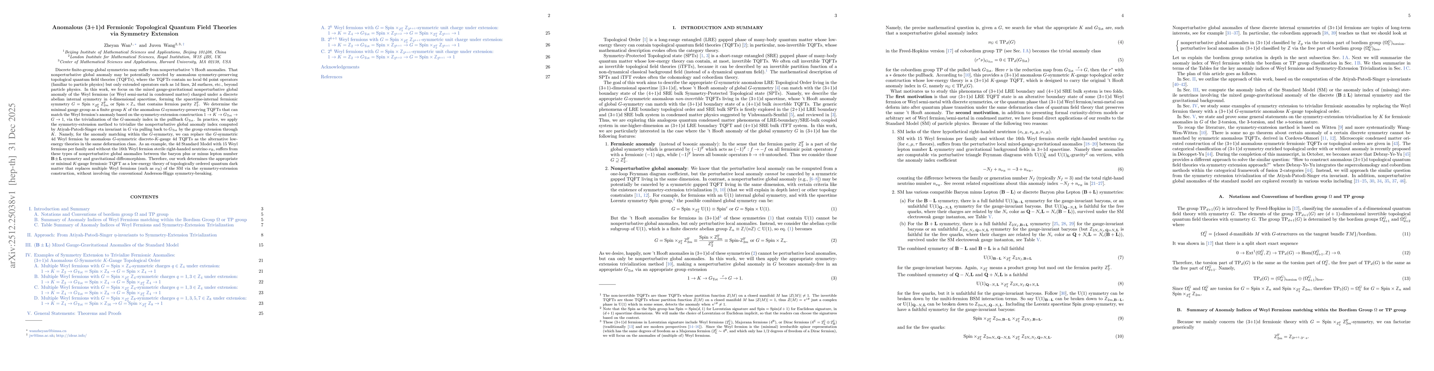 Thumbnail for Anomalous (3+1)d Fermionic Topological Quantum Field Theories via Symmetry Extension