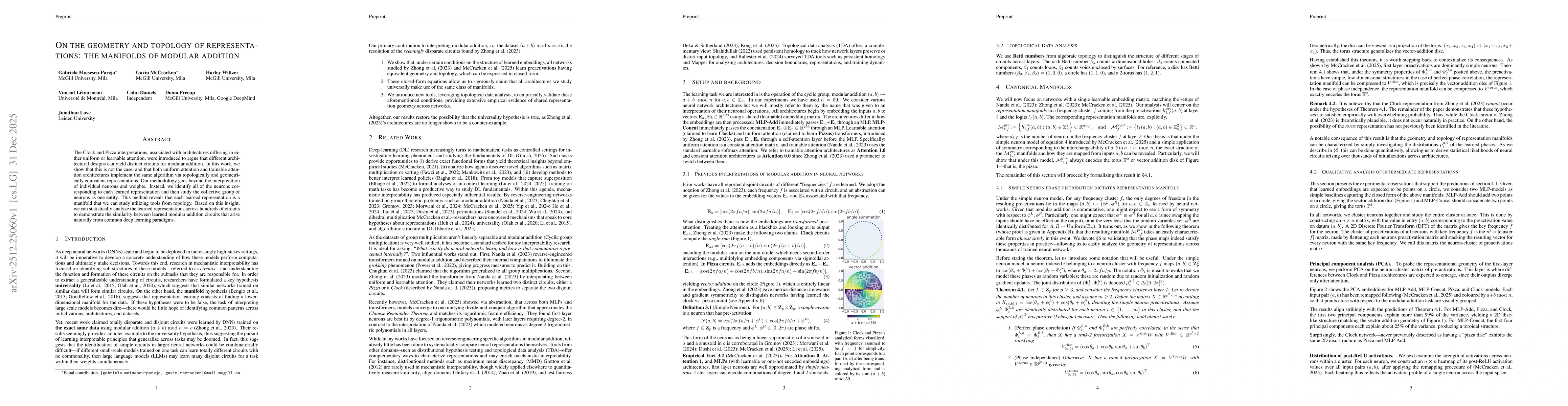 Thumbnail for On the geometry and topology of representations: the manifolds of modular addition