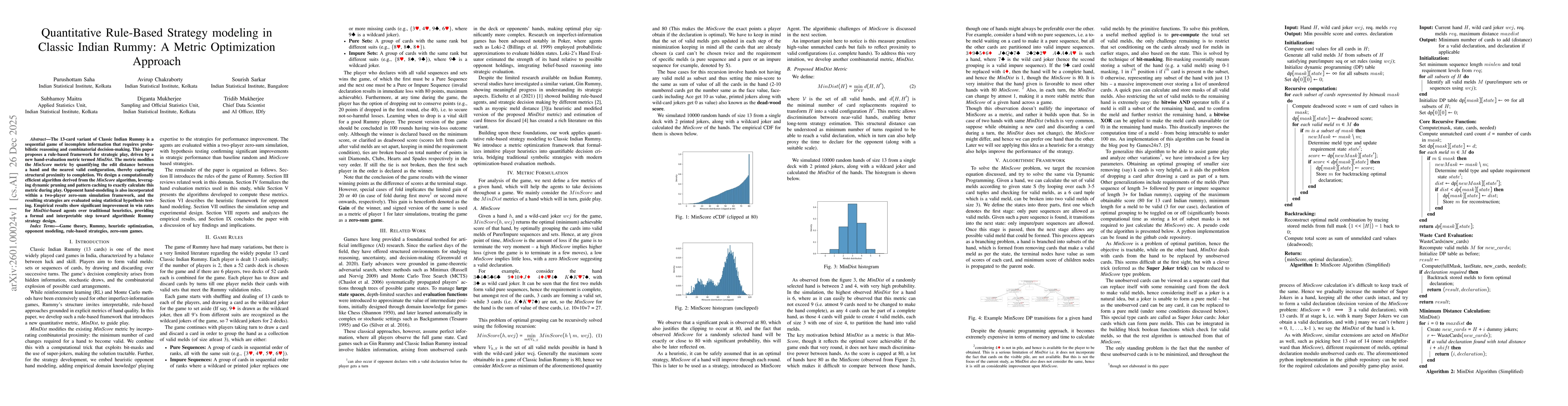 Thumbnail for Quantitative Rule-Based Strategy modeling in Classic Indian Rummy: A Metric Optimization Approach